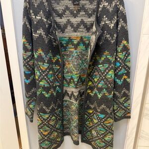 New Directions Gray and Multicolor Patterned Cardigan